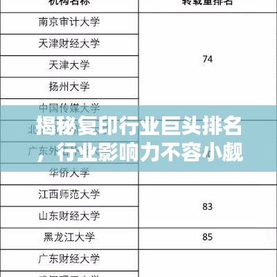 揭秘復(fù)印行業(yè)巨頭排名，行業(yè)影響力不容小覷！